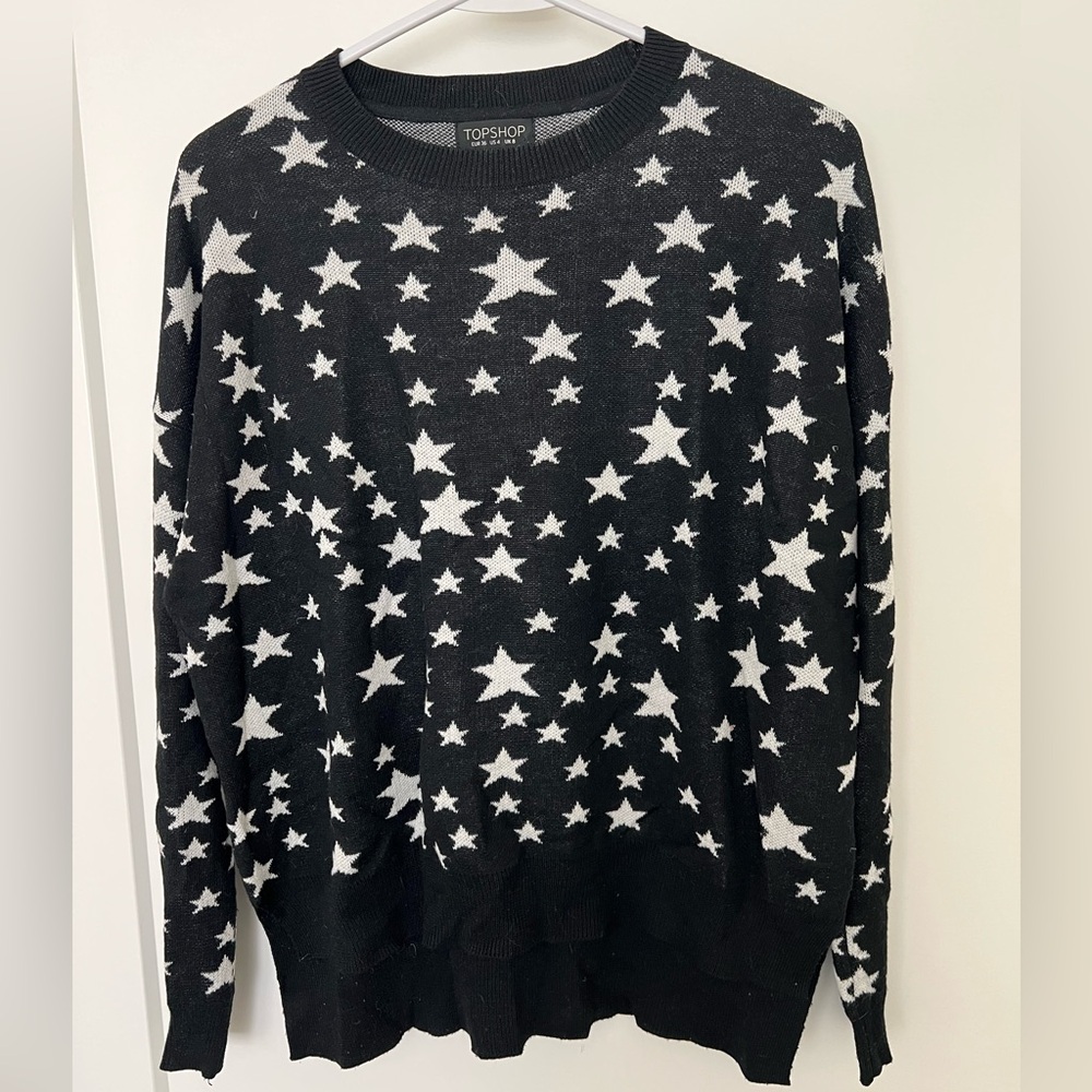 Topshop Navy and White Star Crewneck Sweater